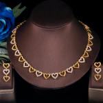 CMM Romantic Heart Shape Link kubinis cirkonis balto aukso spalvos Choker karoliai auskarų rinkiniai