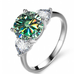 BagueRingen Prabangus Vestuvinis Sterling 925 Sidabrinis Žiedas 3 karatų D COLOR Moissanite Deimantiniai papuo&scaron;alai Moterims Klasikinio keturių letenų dizaino 7.75 žalia/mėlyna