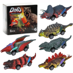 6 pakuotės Dinozaurų žaislų attraukiamų automobilių rinkinys, Dino žaislai 3 metų berniukams ir mažiems vaikams, Mini gyvūno figūrėlė Attraukiami automobiliai žaislai Dinozaurų žaidimai su T Rex 13x4x4cm,6pcs