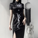 S~3XL gotikinė suknelė moteri&scaron;ka Lolita tamsus retro disko mygtukas plius dydžio ilgas sijonas su patobulintu drakonu siuvinėta Cheongsam plona suknelė