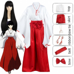 Anime Inuyasha Kiky Kikyō Cosplay kostiumas ragana japonų kimono Performance drabužiai Perukas su vir&scaron;utiniais sijonais uniforma Helovino vakarėlis