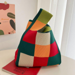 Spalvotos spaudos megztas krep&scaron;ys moterims Austas pečių krep&scaron;ys, megztas mažas valkata mielas krep&scaron;ys su vir&scaron;utine rankena, lengva kasdieninė pirkinių rankinė 20*35cm