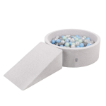 KiddyMoon putų žaidimų aik&scaron;telė vaikams su apvalia kamuoliuko aik&scaron;tele (200 kamuoliukų Kamuoliai 7cm/2,75col), &scaron;viesiai pilka:Pearl/grey/transp/bblue/mint