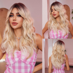 ALAN EATON Long Wavy Wig Ombre Blond su ilgais kirpčiukais Tamsių &scaron;aknų sintetiniai perukai moterims Cosplay Party Wear Atsparūs kar&scaron;čiui
