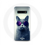 Coque pour Samsung Galaxy s10 plus Chat Lunettes violettes Style