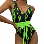 Moteri&scaron;kas maudymosi kostiumėlis Spalvingas Fire Print Sexy Maudymosi kostiumėlis Beach S žalia