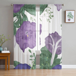 Violetinė augalo gėlė Iliustracija Permatomos užuolaidos Svetainė Miegamasis Langas Užuolaidos Balkonas Virtuvė Tiulio užuolaidos 135W x 114H(cm)