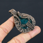 Natural Blue Baltic Amber Gemstone Handmade Copper Wire Wrap Pendant 2.36 e3c04