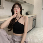 Seksuali gražuolė kamisolė kamisolė moteri&scaron;ka vasaros nauja tyras tro&scaron;kimas su trumpa crop top ir crop top apvyniojama vir&scaron;utine dalimi S juoda