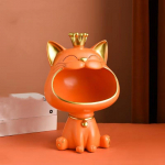 NAUJA &bdquo;Fortune Crown Big Mouth Cat&ldquo; įėjimo raktų laikymo padėklas dekoratyvinis ornamentas, &scaron;viesi prabangi įkurtuvių dovanų skulptūra oranžinė