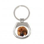Tibetan Mastiff, Do khyi - geometric keychain with a photo and the inscription Art-Dog balta