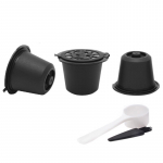 3 dalių daugkartinio naudojimo daugkartinio naudojimo kavos kapsulių filtrai, skirti Nespresso su &scaron;auk&scaron;tu ir &scaron;epetėliu, 20 ml. juoda