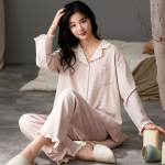 Gėlių saldus pižamos komplektas moterims mielas kawaii ilgomis rankovėmis ilgos kelnės rudens žiemos mergaičių naktiniai drabužiai jaukios pižamos mink&scaron;tos pižamos M