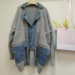 Mada Atsitiktinis Džinsinis Derintas Ilgomis Rankovėmis Megztas Kardiganas Laisvas Storas Moteri&scaron;kas Megztinis Paltai Žiema Ruduo Naujas One Size pilka