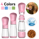 2 in 1 Portable Dog Water Bottle Pet Drinking Feeder Bowl Puppy Travel Water Bottles Outdoor Walking Drinking Cup Dog 508-Blue pink
