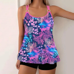 Didelio dydžio eleganti&scaron;kas &bdquo;Tankini&ldquo; rinkinys, moteri&scaron;kas &bdquo;Plus Contrast&ldquo; atogrąžų ra&scaron;tas kaklarai&scaron;tis priekyje, suknelė, kelnaitės, maudymosi kostiumėlis, 2 dalių rinkinys 5XL