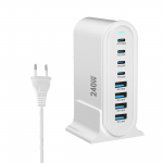 Naujas Greitas Įkroviklis 240W Stacionarus GaN Įkroviklis 8 prievadų C tipo PD Įkroviklis Greitas Įkrovimas 3.0 USB C tipo Greitas Įkroviklis Mobilusis USB Įkroviklis EU Plug balta