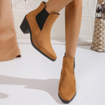 Suede Chunky Moteri&scaron;ki Ankle Boots Smailus Pir&scaron;tas Retro Vidutinio Kulno Batai 2025 Mados Žiemos Klasikiniai Siurbliai Goth Chelsea Botas De Mujer 36 &scaron;viesiai ruda spalva