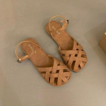 Moteri&scaron;ki sandalai 2024 Nauja vasaros mada Prancūzi&scaron;ko stiliaus mink&scaron;tos odos pinti plok&scaron;čiapadžiai laisvalaikio retro vieni batai Baotou laisvalaikio sandalai moterims 37 ruda