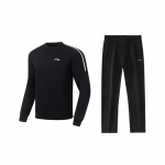 Li Ning Minimalistinis Dryžuotas Patogus Universalus Apvalia Kaklo Megztinis Ilgomis Rankovėmis Džemperis Laisvalaikio Sportinis Kostiumas Unisex Džemperis Juodas AWDU95-1-AKL81-1 3XL