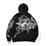 Huaxia Junpin I&scaron;siuvinėtas Drakono ir Fenikso Hoodie - Madingas Poros Megztinis, Kinų Stiliaus Vir&scaron;utinis Drabužis XXXL juoda