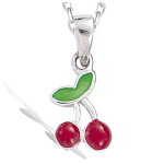 Les Tr&eacute;sors De Lily [G8827] - Pendentif Argent 'Cerises' rouge vert argent&eacute; (rhodi&eacute;) - 8x7 mm raudona