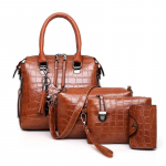 Yogodlns 4vnt./komplektas Moteri&scaron;ki Prabangūs Krokodiliniai Krep&scaron;iai Moteri&scaron;ki PU Oda Pečių Rankinės Gamintojas Tassel Design Composite Messenger Bags 25x12x24cm ruda