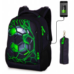 Ortopedinis mokyklinis krep&scaron;ys berniukams 3D futbolo kuprinės studentams USB įkrovimas daugiafunkcinis krep&scaron;ys paaugliams knygų krep&scaron;ys 40cm*30cm*17cm juoda