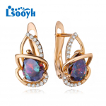 LSOOYH Clip Auskarai Rožinio aukso spalvos Madingi auskarai moterims Geometriniai kubiniai cirkonio auskarai, papuo&scaron;alai A