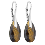 Lily-Crystal [R5988] - Dormeuses argent artisanales 'Mineralia' oeil de tigre argent&eacute; - 15x10 mm