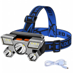 5 LED priekinis žibintas su įmontuota 18650 baterija, USB įkraunamas, ne&scaron;iojamas žibintuvėlis, lauko vandeniui atsparus kempingui, žvejybai, priekinis žibintas mėlyna