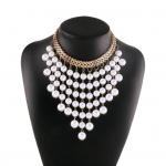 Faux Pearls Choker karoliai Prabangūs retro lydinio grandinės suknelės suknelės karoliai papuo&scaron;alai dovanų vakarėlis auksinė