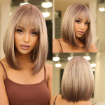 ALAN EATON Pink Bob perukai su kirpčiukais Short Straight Bob Sintetinis perukas moterims Mielas Cosplay Daily Fake Hair kar&scaron;čiui atsparus pluo&scaron;tas
