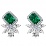 18k Baltas auksas 5 *7mm Smaragdas Safyras Briaunotas brangakmenis Stud auskarai Jubiliejus 925 Sterlinginio sidabro papuo&scaron;alai