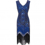Vintažinė plek&scaron;nė Puiki Gatsby vakarėlio suknelė V formos i&scaron;kirpte be rankovių blizgučiais su karoliukais stiliaus Stilius kutais užsegamas Vestidos 4XL mėlyna