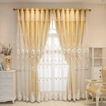 Namų dekoras Dvisluoksnės tamsios užuolaidos svetainei Europos reljefinės gėlės perlais i&scaron;siuvinėtos tiulio užuolaidos 2PC W380cm x L270cm