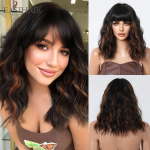 EASIHAIR Juodos spalvos mi&scaron;rios rudos spalvos akcentai perukai su kirpčiukais Short Bob sintetinis perukas moterims Natural Wave garbanotas perukas, atsparus kar&scaron;čiui