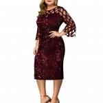 Lady Petticoats Plus Size Blizganti vakarėlio suknelė, puo&scaron;ta blizgučiais puo&scaron;ta vakarinė suknelė banketui XL vyno raudonos spalvos
