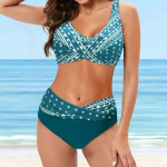 Vasaros moterų etninės kilmės maudymosi kostiumėlis paplūdimio Boho bikini maudymosi kostiumėlis, kaklarai&scaron;tis, kaklo maudymosi kostiumėlis, dviejų dalių rinkinys XXL žalia