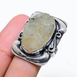 Natural Prehnite Gemstone Handmade 925 Sterling Silver Ring Size 8.5 c4h97