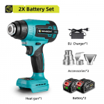 2000 W elektriniai &scaron;ilumos pistoletai kar&scaron;to oro pistoletai 9 pavarų reguliuojami belaidžiai buitiniai elektriniai įrankiai, skirti Makita 18V baterijai 2xBattery-EU plug