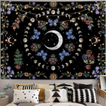 Mėnulio fazės gobelenas prie sienos pakabinamas drugelis gėlė Boho gėlių augalas botaniniai gobelenai langai vintažiniai kilimai svetainei 95x73cm
