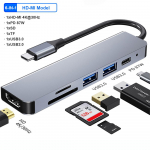 USB C HUB C tipo adapteris 4K 30Hz su HDMI suderinamas VGA RJ45 Lan Ethernet SD/TF PD 87W ne&scaron;iojamojo kompiuterio dokas, skirtas MacBook Pro Air USB 3.0 skirstytuvui 6-IN-1