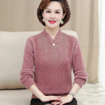 Motinos drabužiai rudens ir žiemos audinės pliu&scaron;inis megztinis Vidutinio amžiaus moteri&scaron;ki &scaron;ilti vir&scaron;utiniai vidutinio amžiaus ir vyresnio amžiaus žmonių apatiniai mar&scaron;kiniai M rožinė