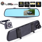 4,3 colio automobilio DVR galinio vaizdo veidrodinis vairavimo įra&scaron;ymo įrenginys priekyje ir gale, vieno ir dvigubo objektyvo kilpos įra&scaron;ymo kamera 1080p su atbuline eiga juoda
