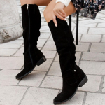 Autumn Women's Fashion Low Heel Suede High Boots 37 juoda