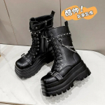 Platforma Stori gotikiniai batai Moteri&scaron;ki sagtis rudeniniai batai moteri&scaron;ki plei&scaron;tai auk&scaron;ti batai Punk Street Cosplay Botas motociklo grandinėlė 35 juoda