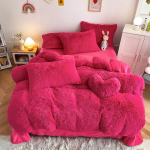 Mink 4 dalių lovos komplektas žiemai sutir&scaron;tintas pliu&scaron;inis Mink Velvet Crystal Velvet Love pagalvė Enlargement ry&scaron;kiai rožinė