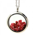 Collier - Pierres et Min&eacute;raux - Spinelle brut - M&eacute;daillon 20 mm - Acier inoxydable - Argent&eacute;