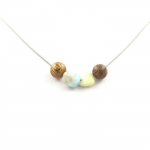 Pierres et Min&eacute;raux. Collier perles B&eacute;ryl Morganite du Br&eacute;sil + Perles bois 8 mm Chaine en acier inoxydable.